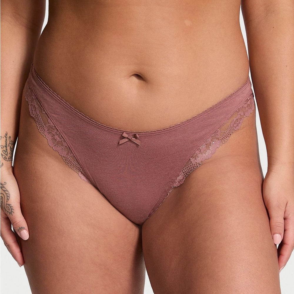 VICTORIAS SECRET LACE TRIM HIGH LEG THONG NWT